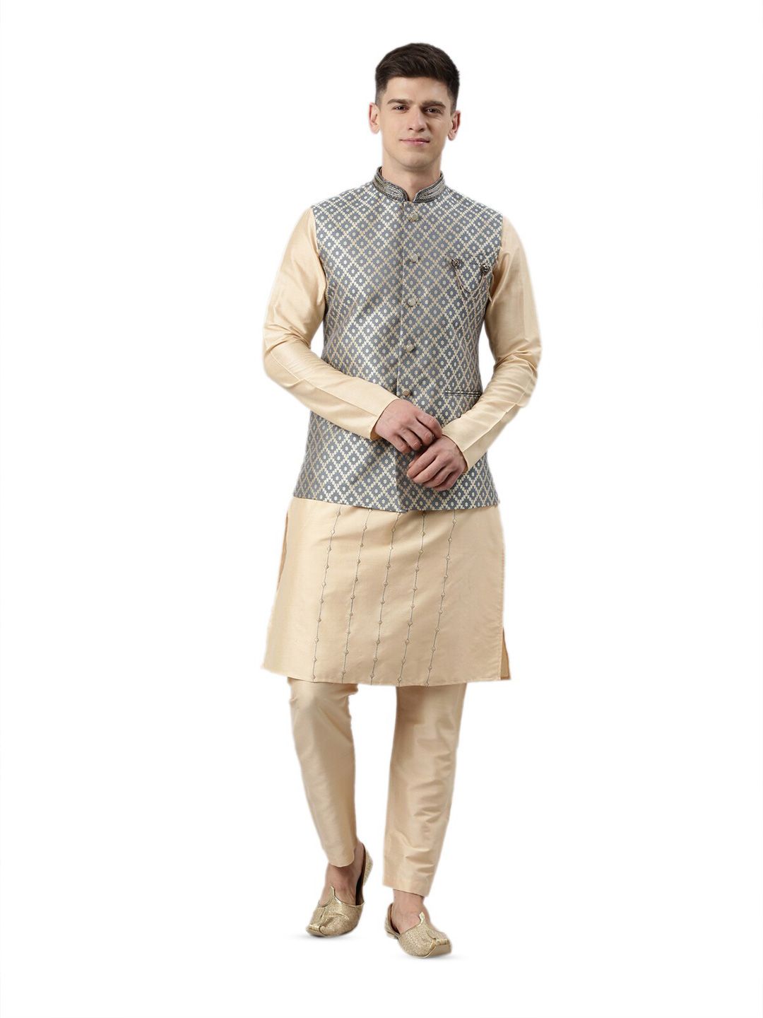 TheEthnic.Co Woven Design Chanderi Silk Nehru Jacket-picture-29