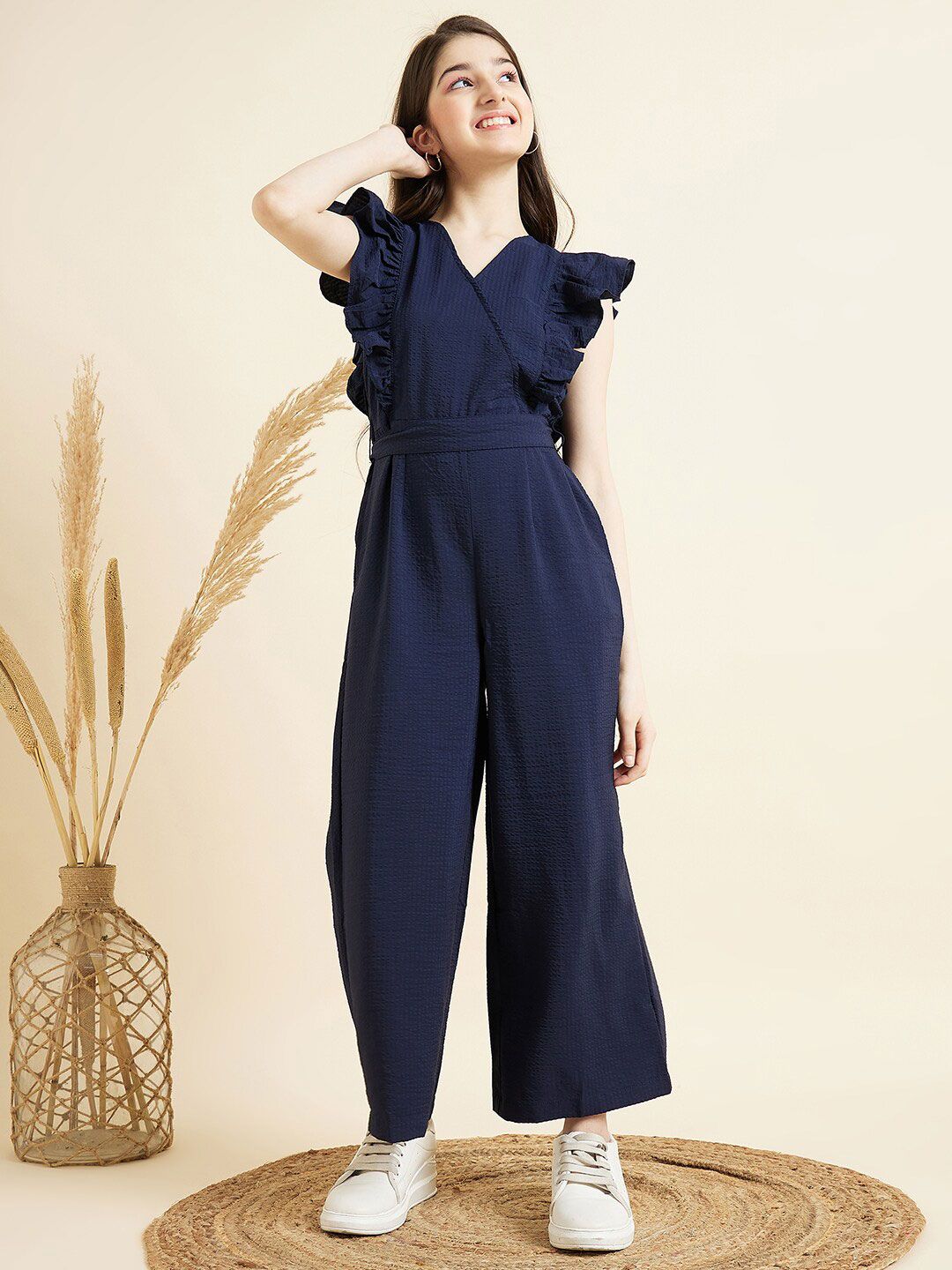 Cherry & Jerry Girls V-Neck Ruffled Waist Tie-Up Basic Jumpsuit-picture-24