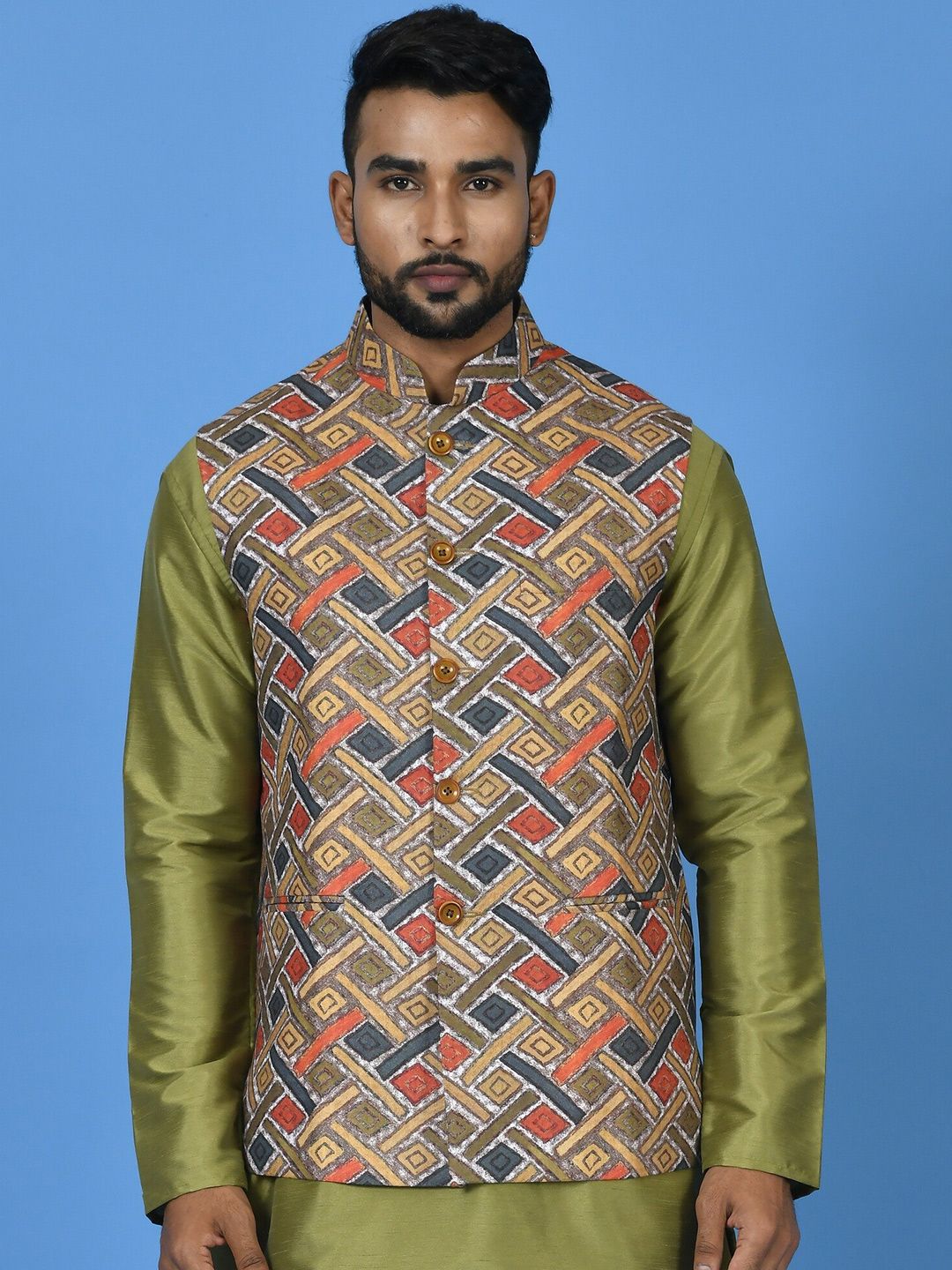 Simaaya Geometric Printed Nehru Jackets-image-13