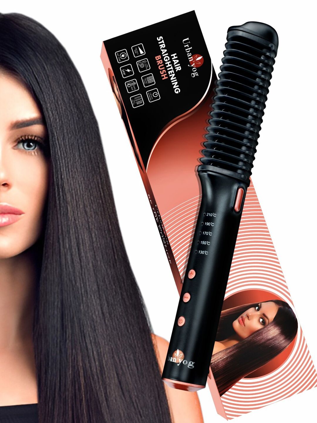 URBANYOG Hair Straightening Brush with Ceramic Coated Plates - Black-picture-17