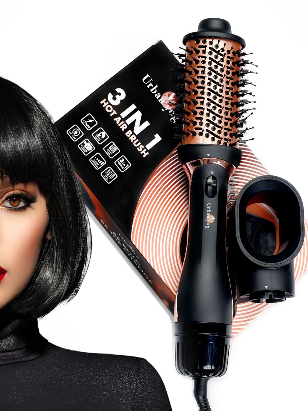 URBANYOG 3-in-1 One Step Straightener & Volumizer Hot Air Brush - Black