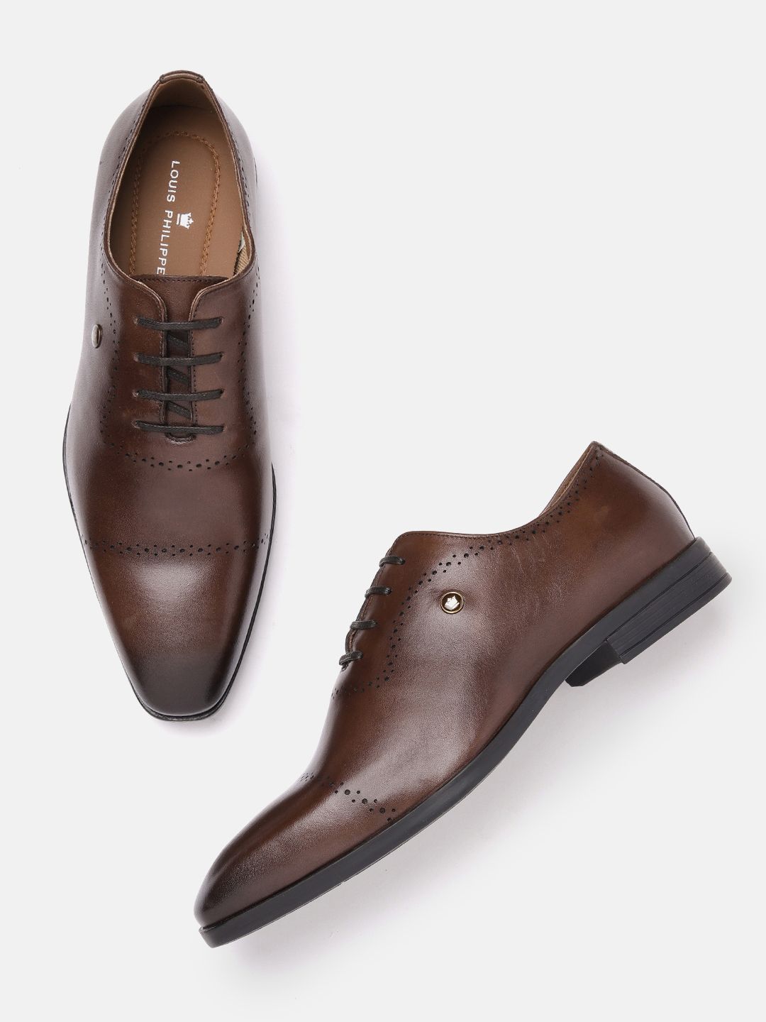 Louis Philippe Men Leather Formal Oxfords with Perforated Detail-picture-34