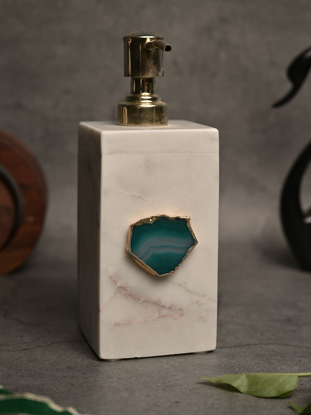 HOMEARTE Turquoise Blue Marble Soap Dispenser Bottle With Stainless Steel Pump-picture-32