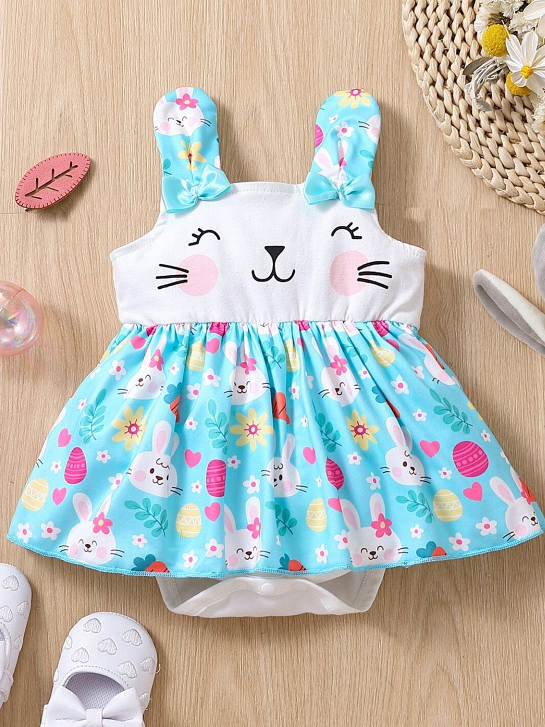 StyleCast Infants Girls Blue & White Floral Printed Shoulder Straps Fit & Flare Dress-picture-13