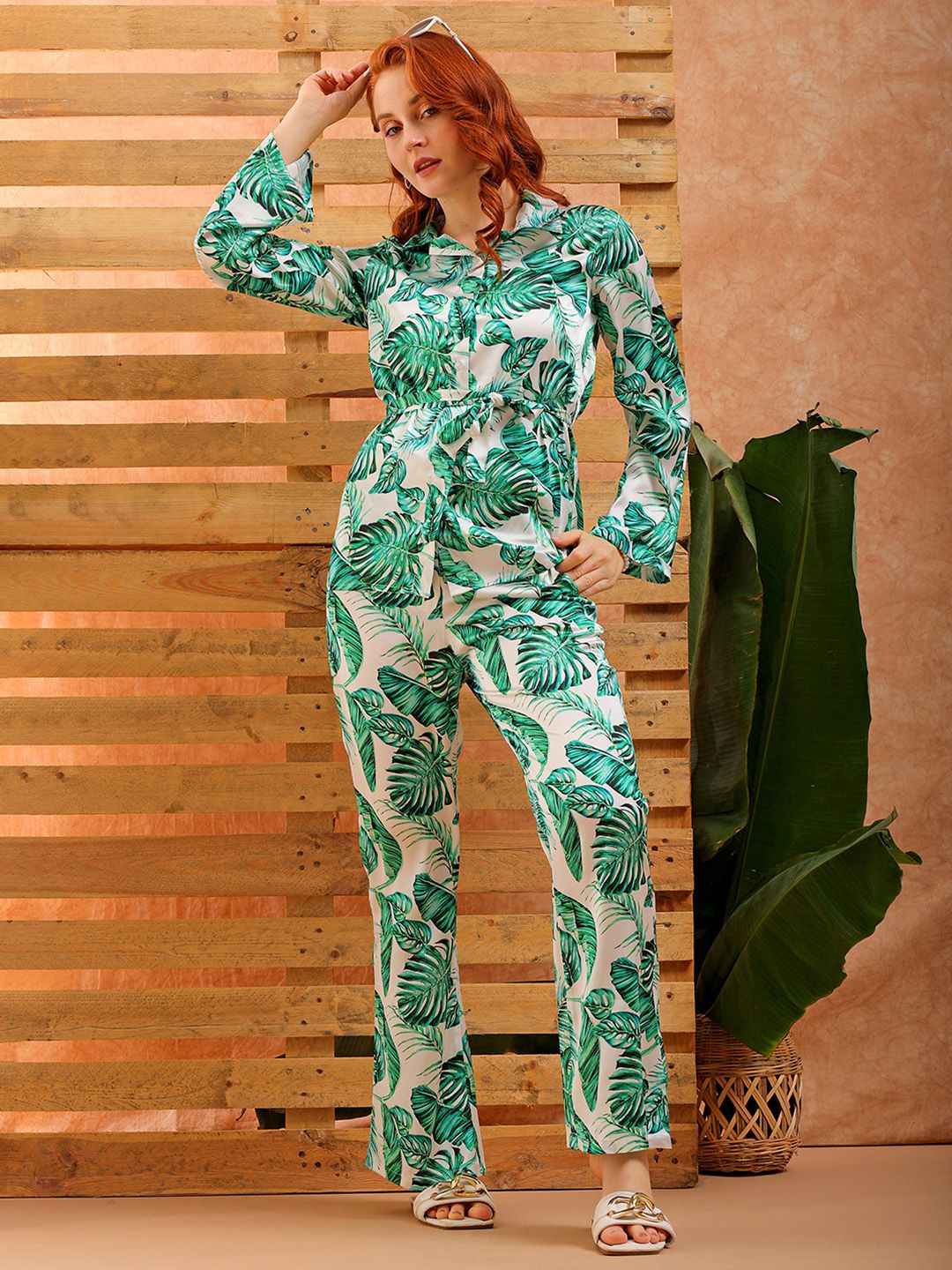 Freehand by The Indian Garage Co Leaves Printed Shirt Collar Shirt With Trousers Co-Ords-picture-20