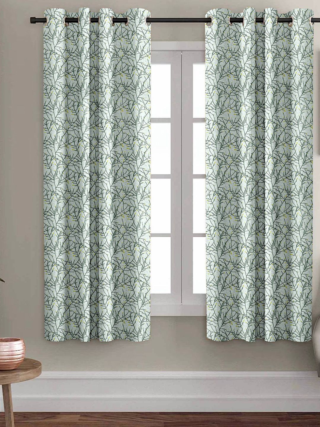 Aura Grey & Green 2 Pcs Abstract Printed Room Darkening Window Curtains-image-48