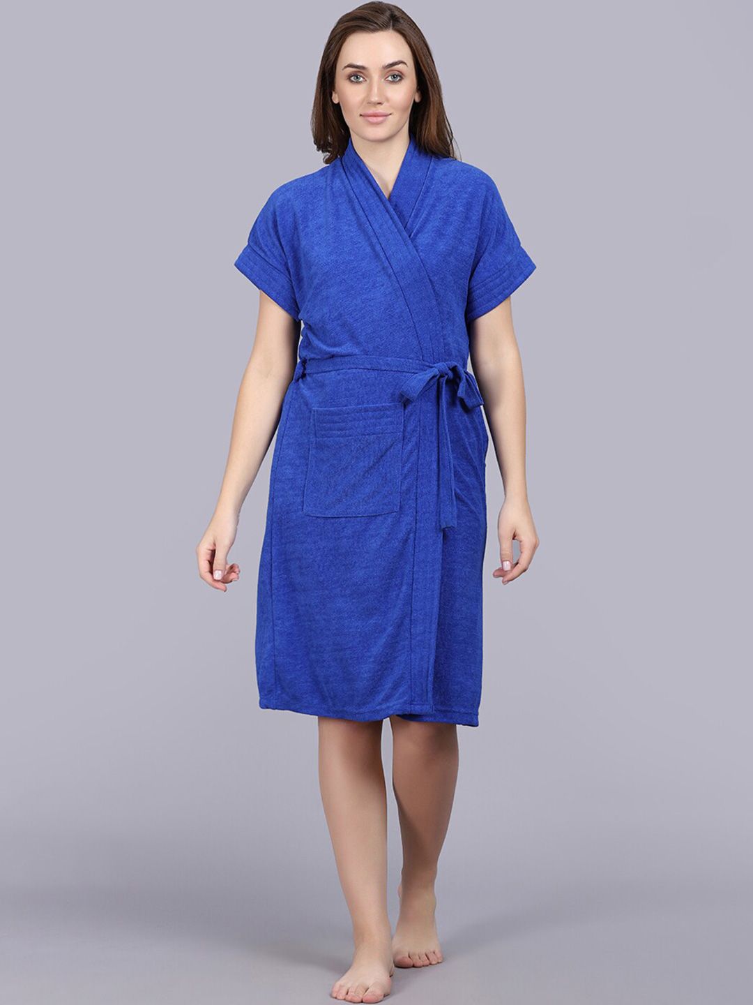 POORAK Blue Short Sleeves Bath Robe-picture-10