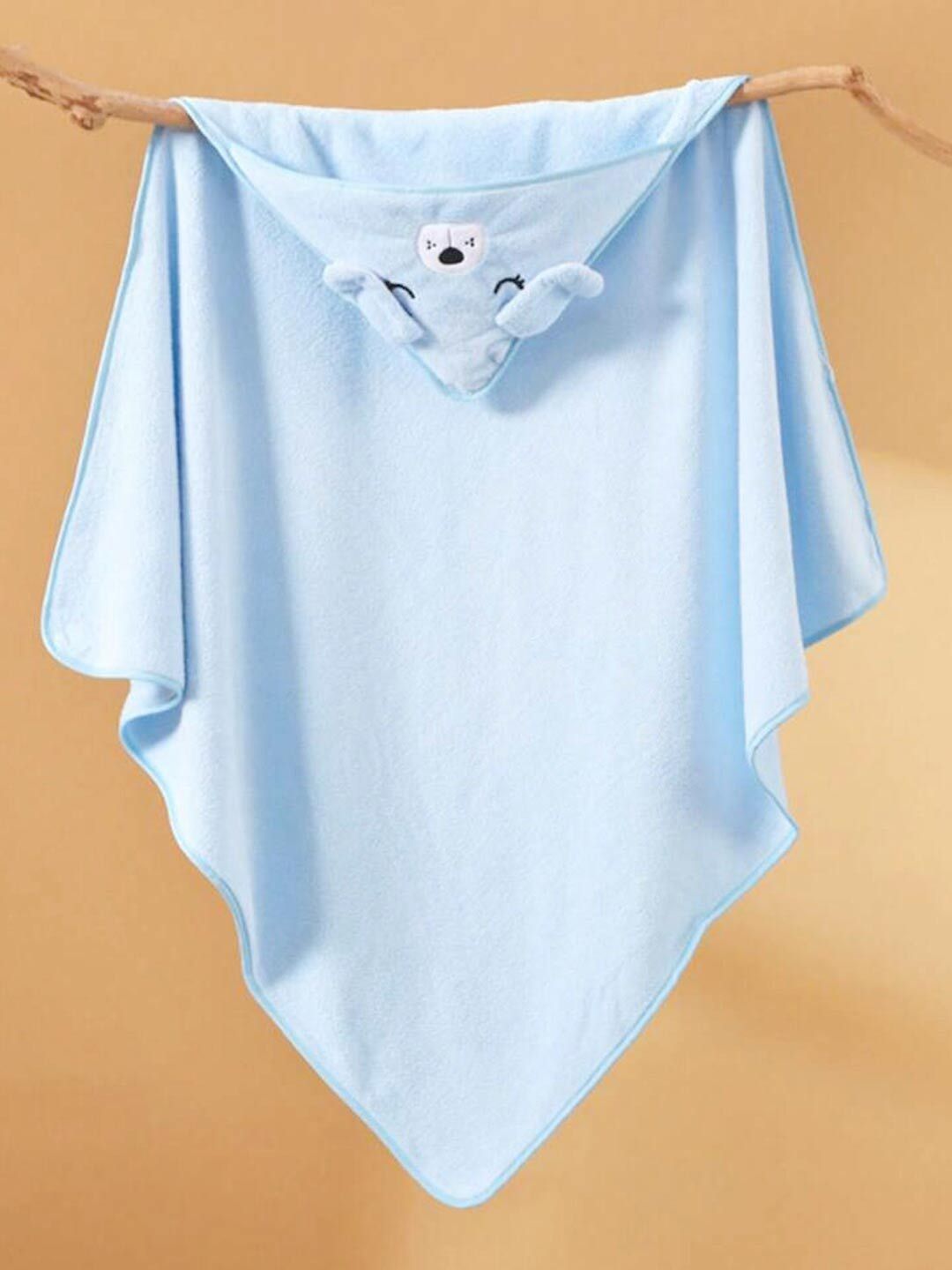 Moms Home Blue Organic Cotton Baby Hooded Bath Towel 300 GSM