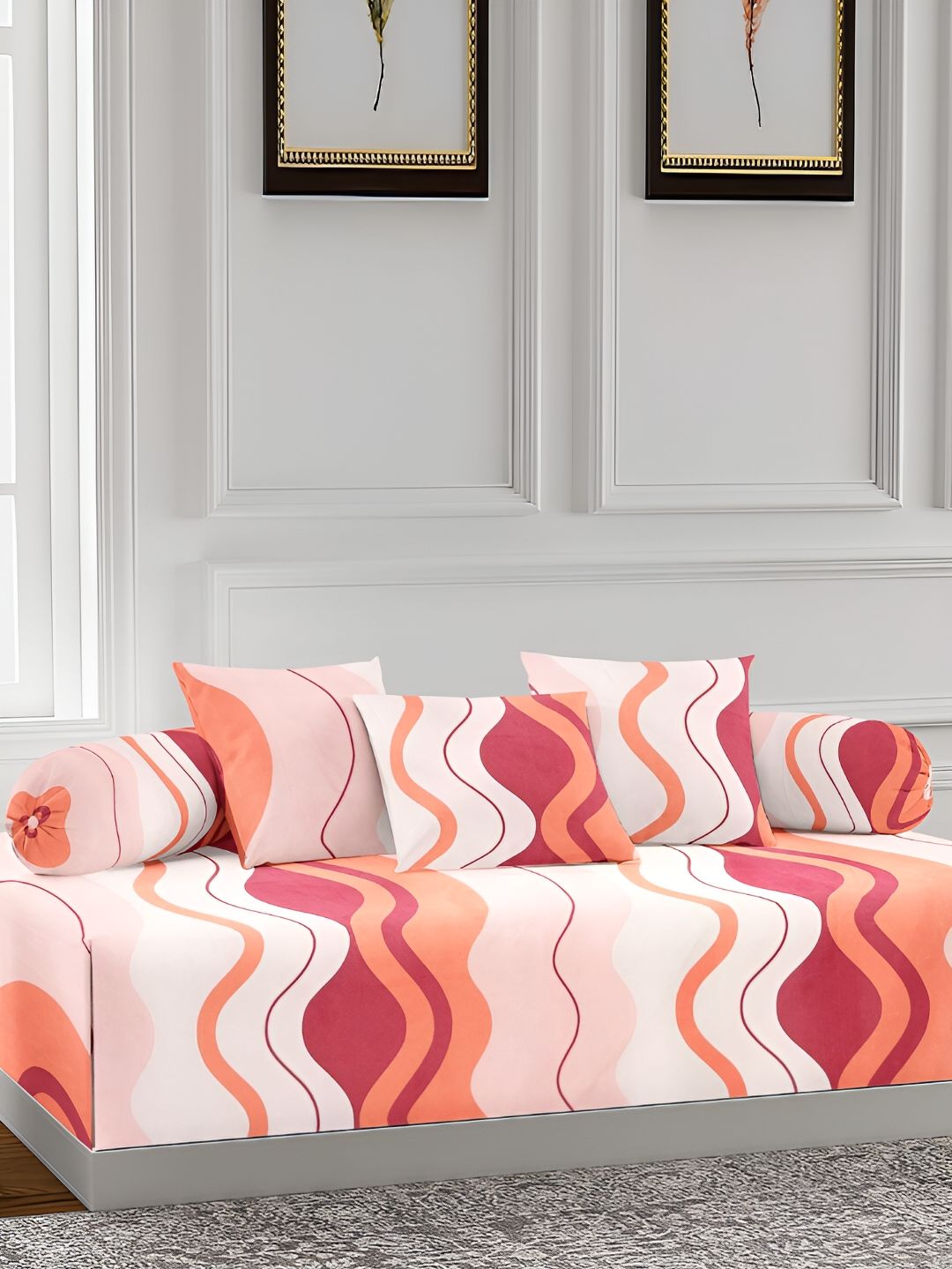 Arrabi 6 Pcs Pink & Off White Printed Diwan-picture-31