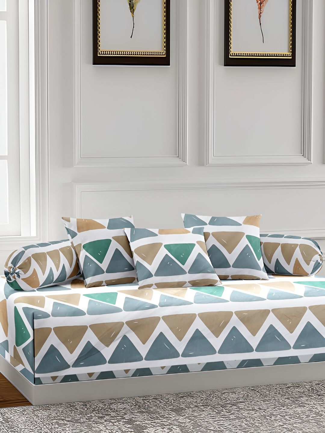 Arrabi 6 Pcs White & Grey Geometric Printed Diwan-picture-34