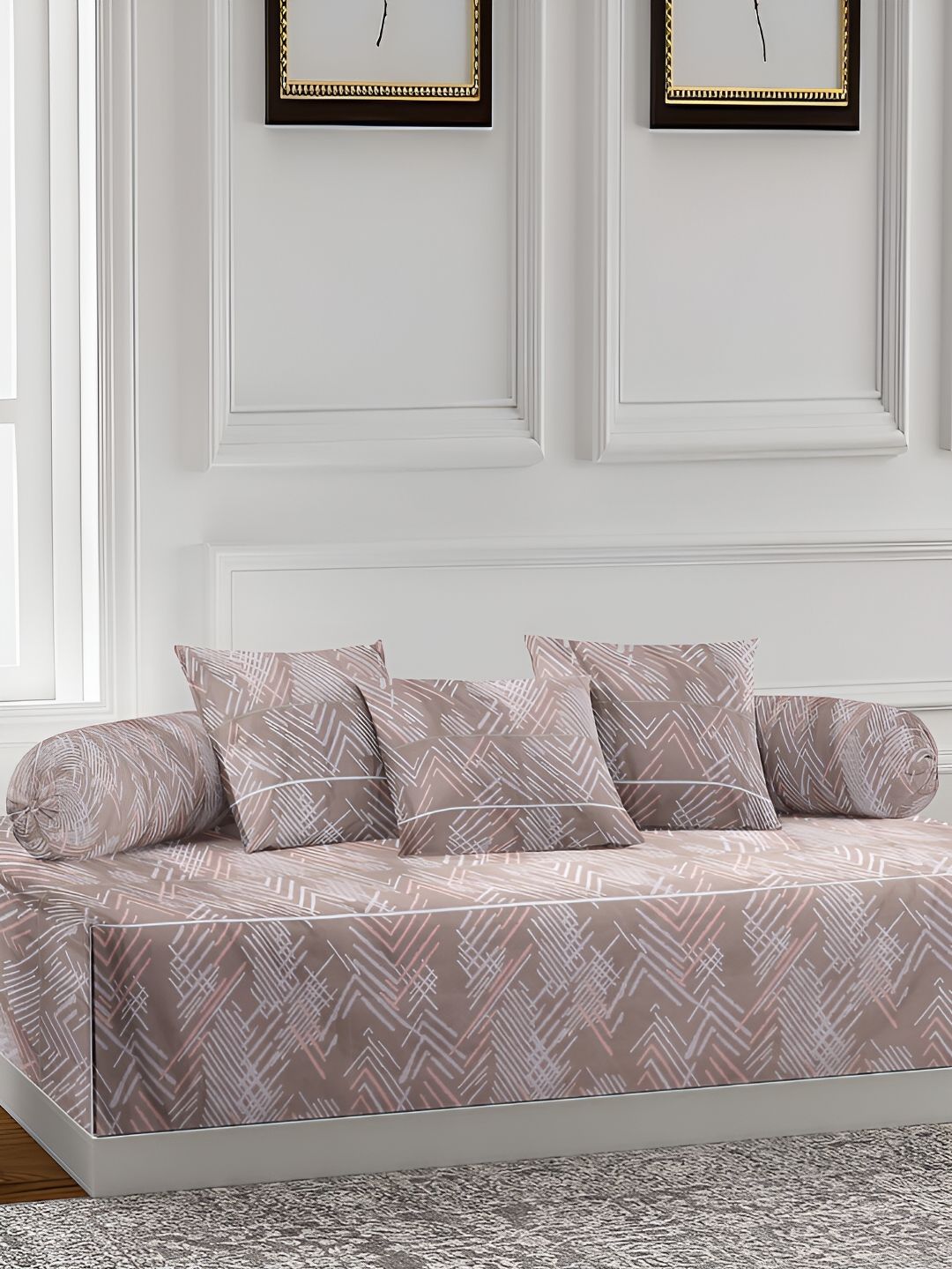 Arrabi Brown & White 6 Pieces Printed Diwan Set-picture-48