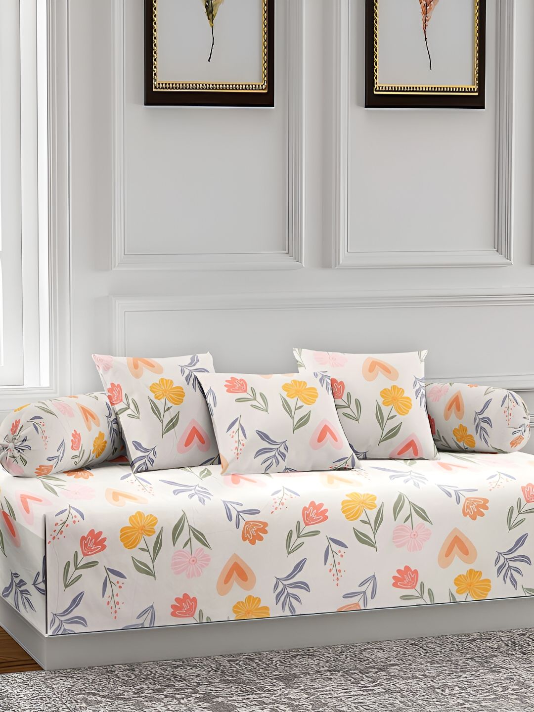 Arrabi Pink 6 Pieces Floral Printed Diwan Set-picture-49