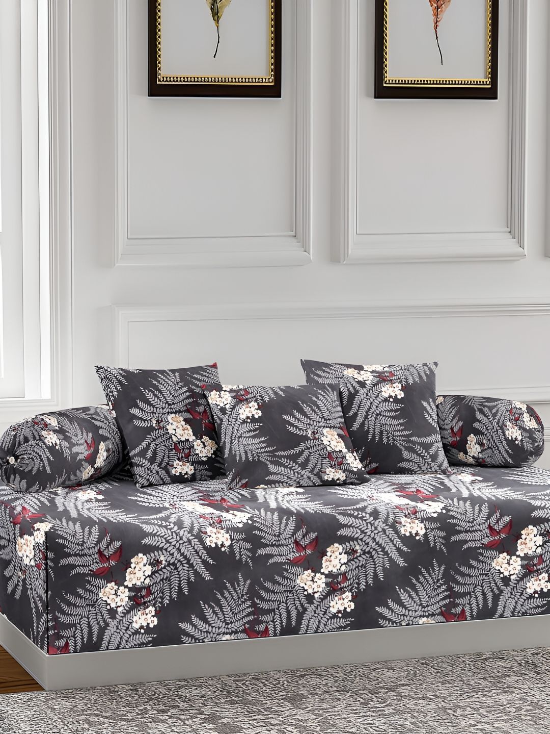 Arrabi Grey 6 Pieces Floral Printed Diwan Set-picture-38
