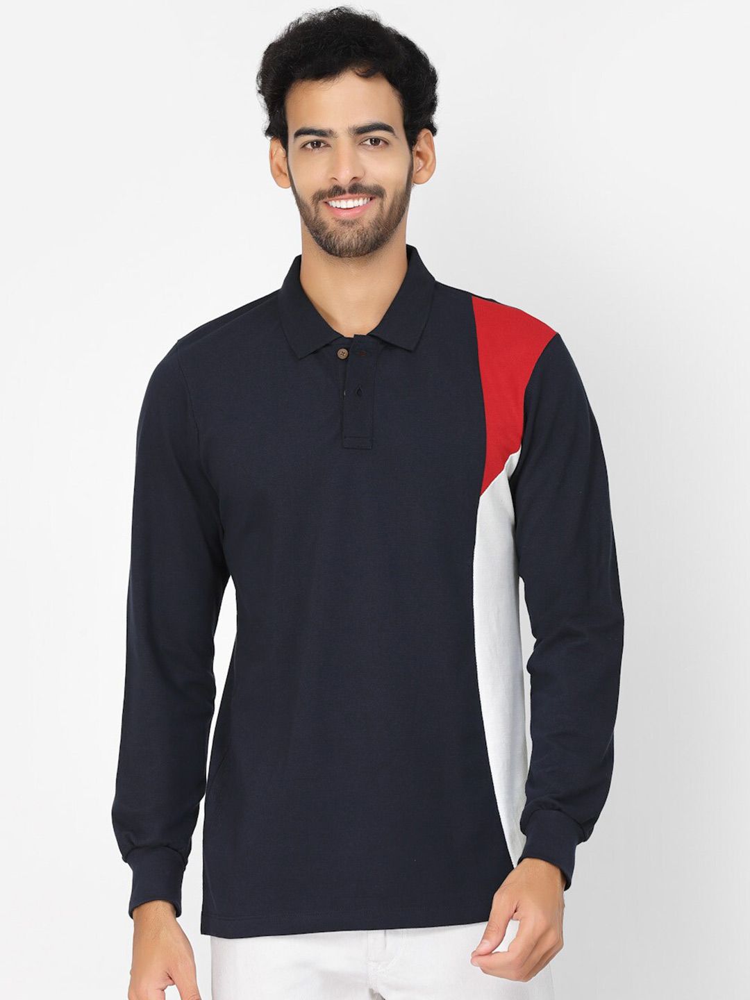 Kalt Colourblocked Polo Collar Pockets T-shirt-image-36