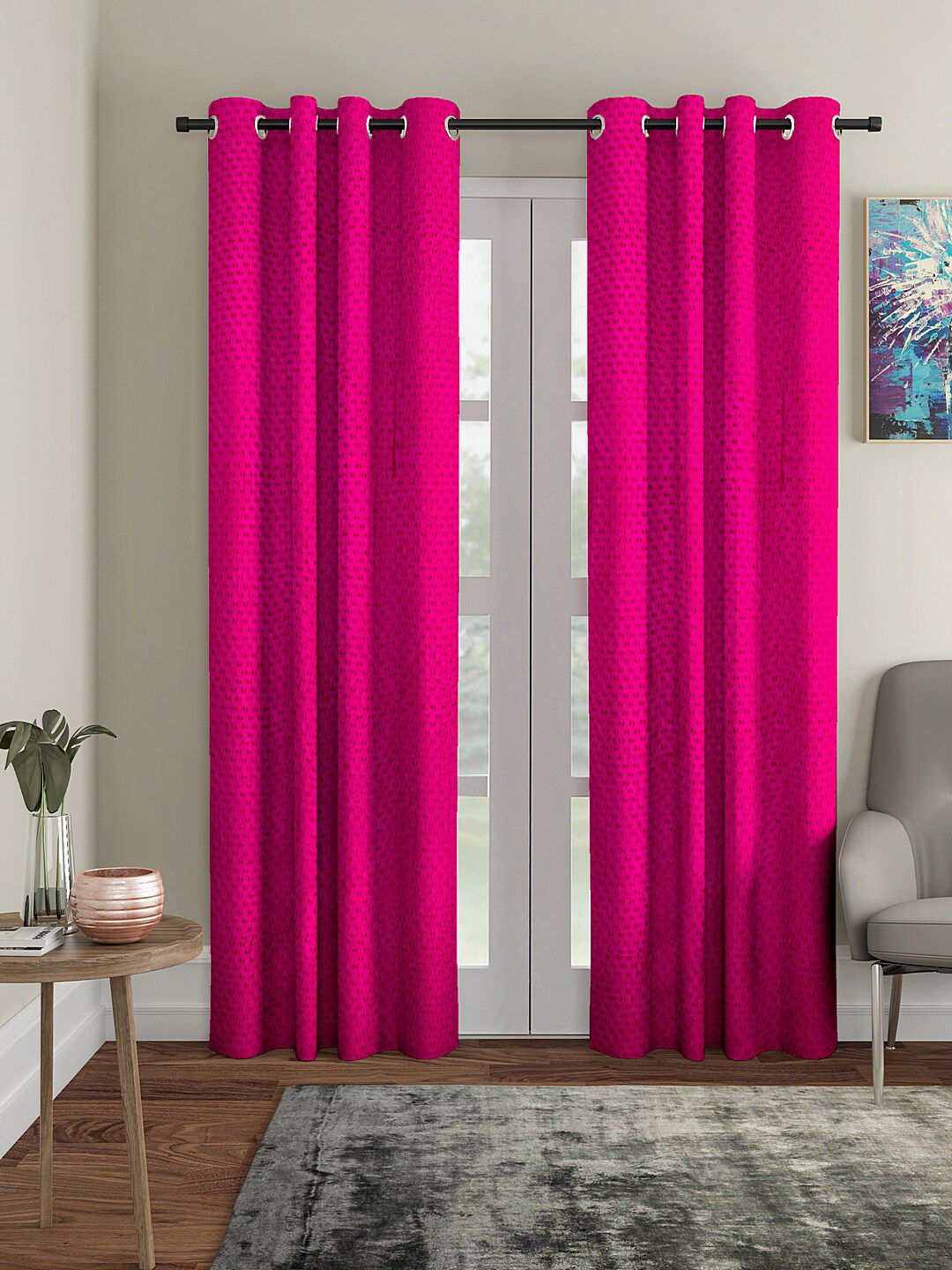 Aura Pink 2 Pcs Embossed Door Curtain-image-23