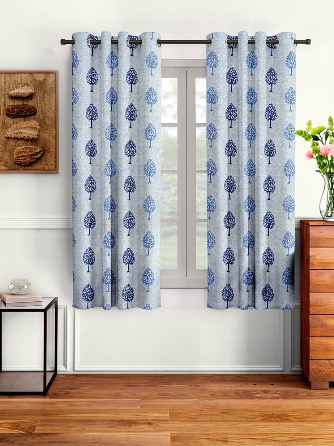 Aura Blue 2 Pieces Abstract Printed Window Curtain-image-48