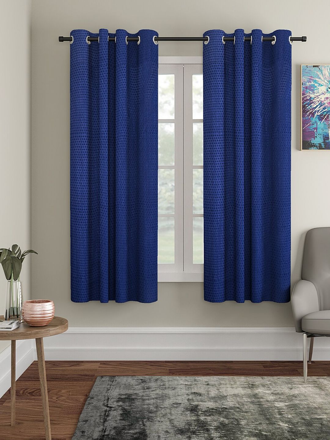 Aura Navy Blue 2 Pieces Embossed Window Curtain-image-35