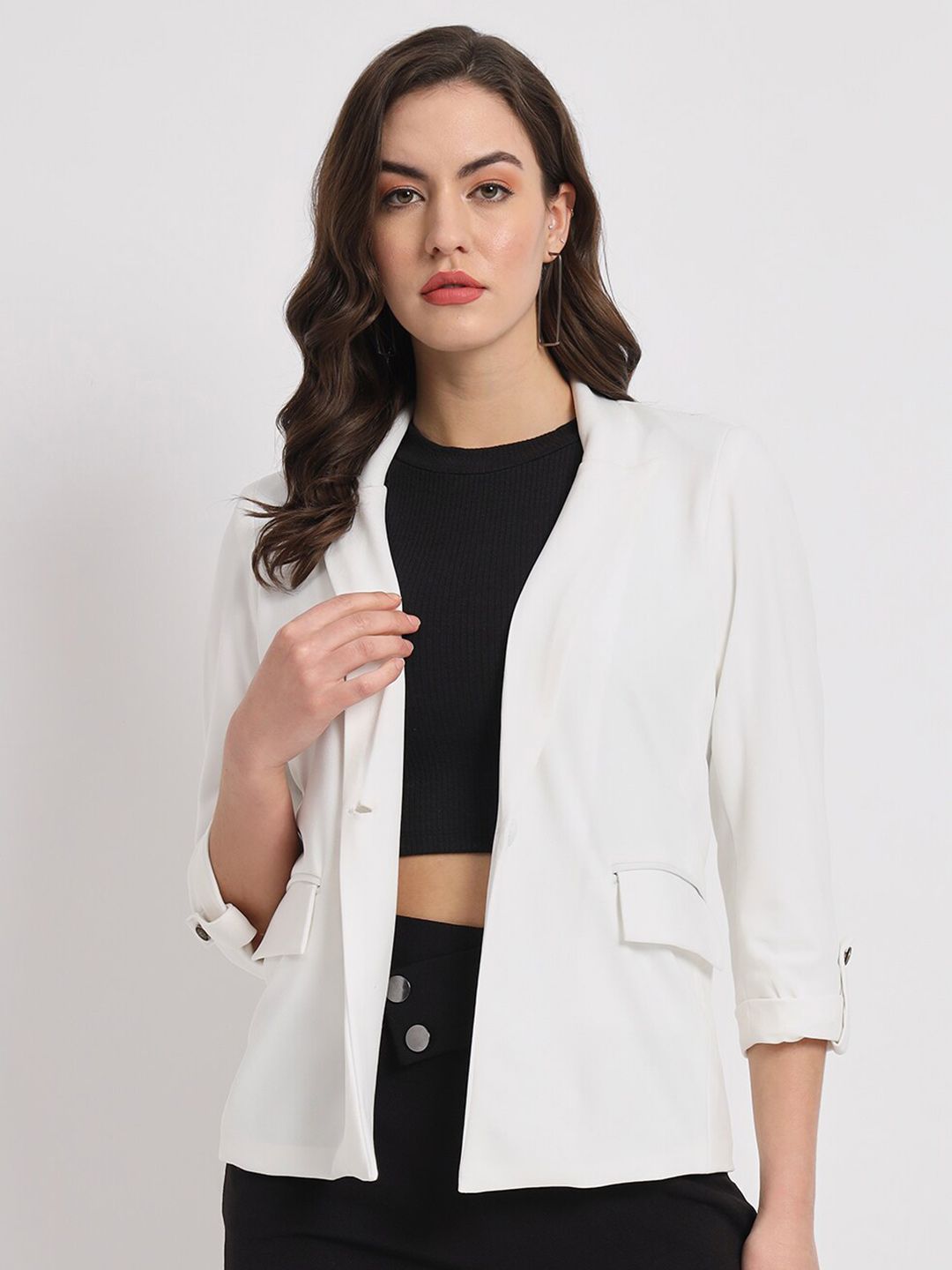 Zastraa Off White Single-Breasted Peaked Lapel Collar Casual Blazer-picture-36