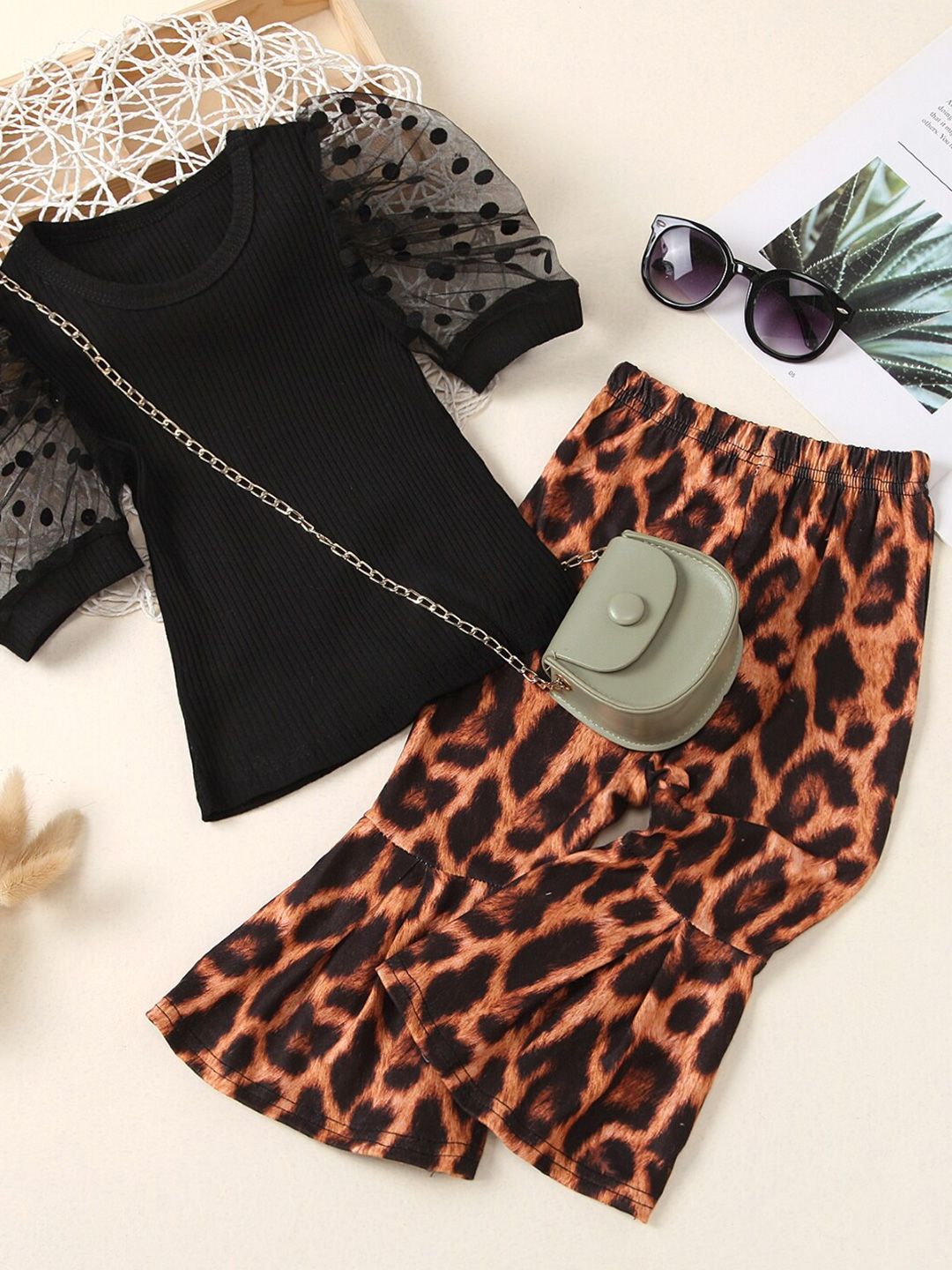 StyleCast Girls Black & Orange Puff Sleeve Top with Trousers-picture-19