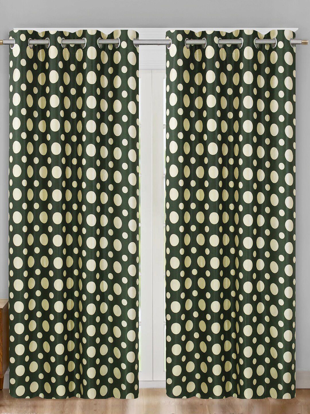 Aura Green & Off White 2Pcs Geometric Room Darkening Door Curtain-picture-56
