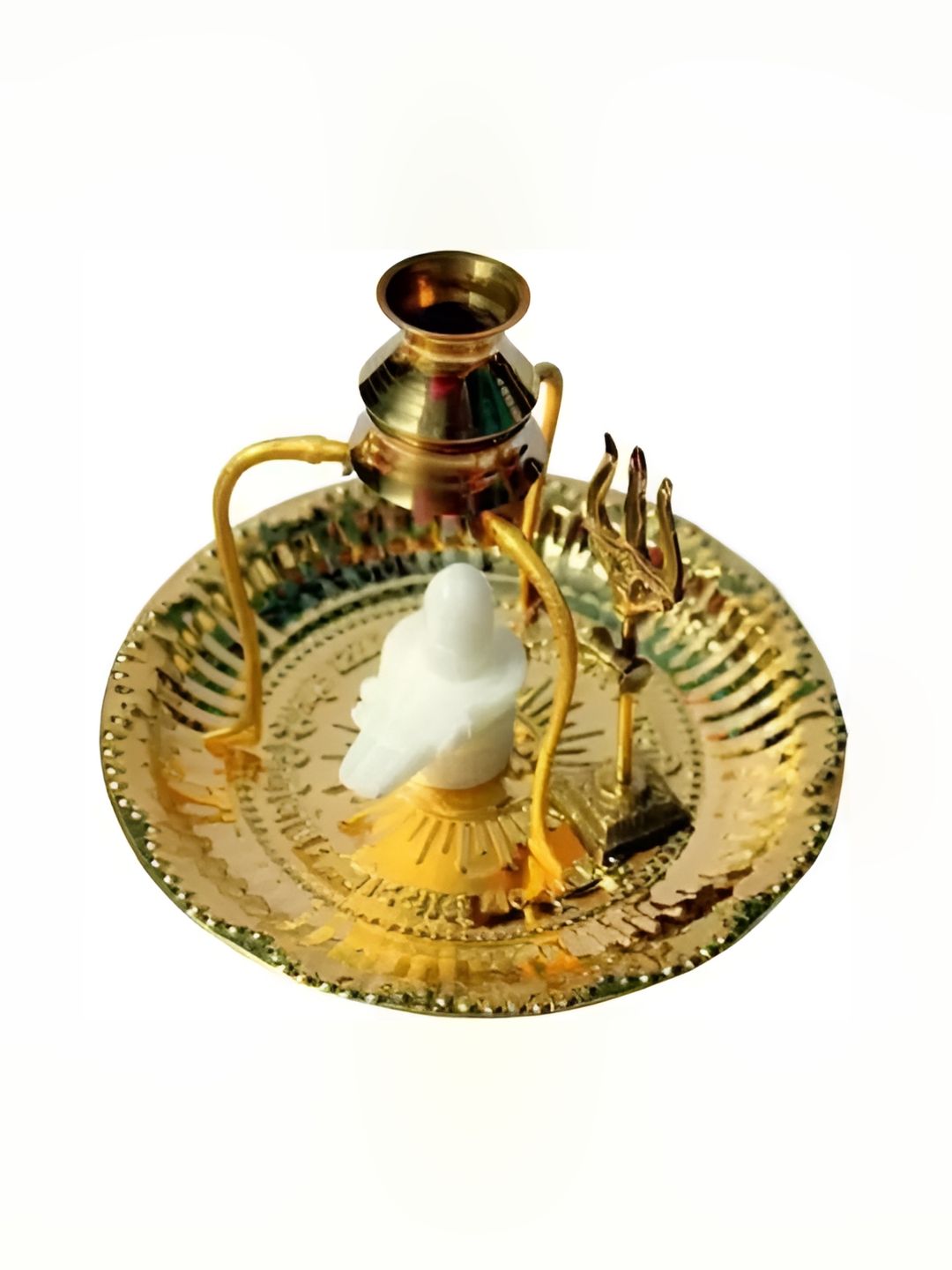 Navyaksh White & Gold-toned Marble Shivling Shiva Ling with Kalash Stand Showpiece-picture-33