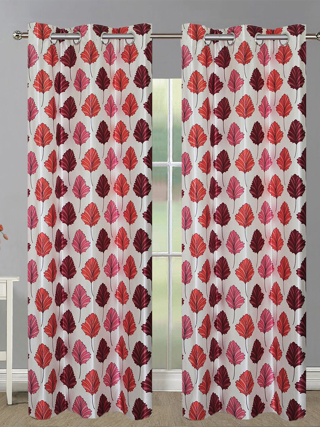 Aura White & Orange 2 Pieces Floral Room Darkening Door Curtains-picture-36