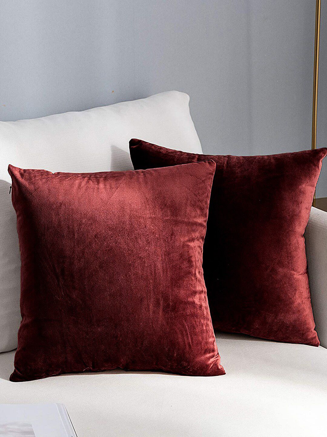 AEROHAVEN Maroon 2 Pcs Reversible Square Cushion Covers-image-40