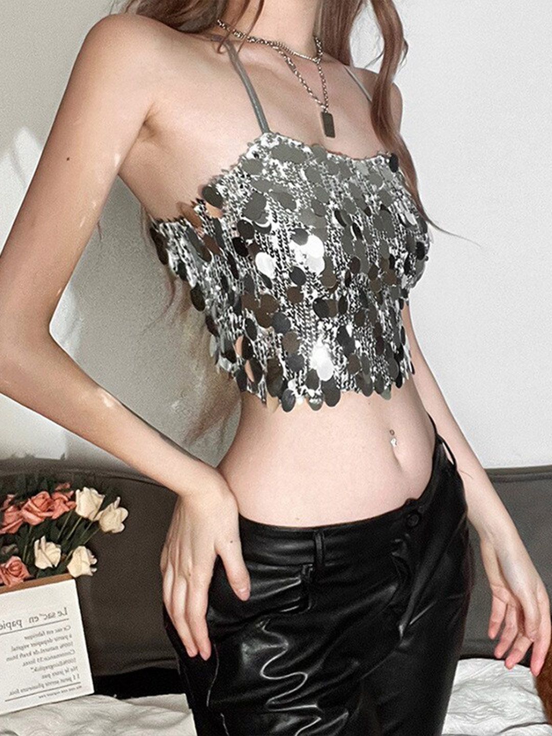 Buy StyleCast StyleCast Woven Silver-Toned Embellished Bralette Crop Top at  Redfynd