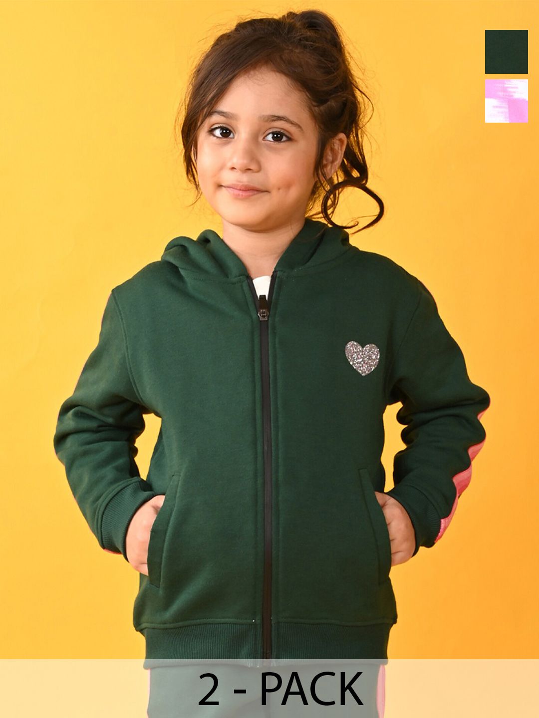 Anthrilo Girls Pack Of 2 Printed Hooded Long Sleeves Fleece Front-Open Sweatshirt-picture-11