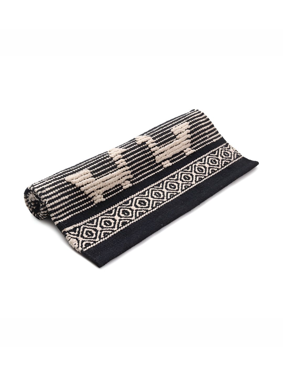 DEMOCRACY HOMES Charcoal Grey & Beige Geometric Pattern Reversible Pure Cotton Floor Mat-picture-48