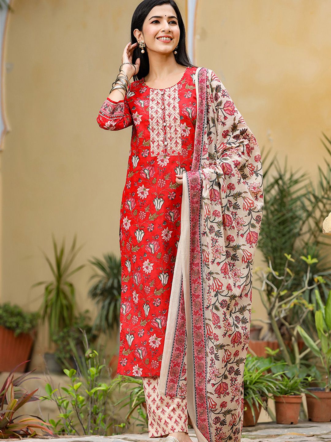 KALINI Floral Printed Kurta & Trousers With Dupatta-image-32