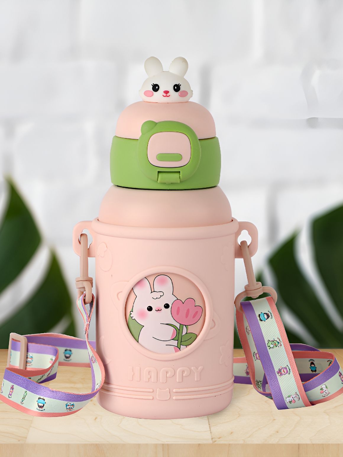 Cello Peach & Green Conversational Stainless Steel Vacuum Insulated Water Bottle 500 ml