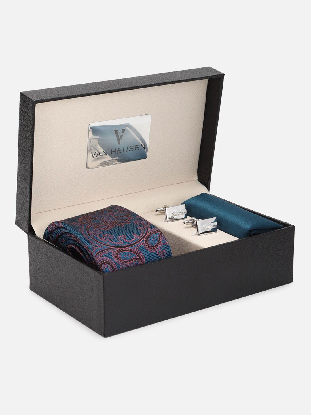 Van Heusen Men Tie Pocket Square & Cufflink With Blacksmith Case-image-46