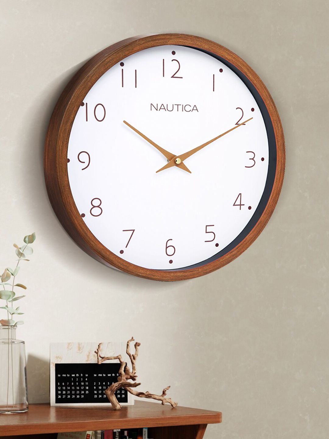 Nautica Brown & White Contemporary Analogue Wooden Round Shaped Wall Clock-image-25