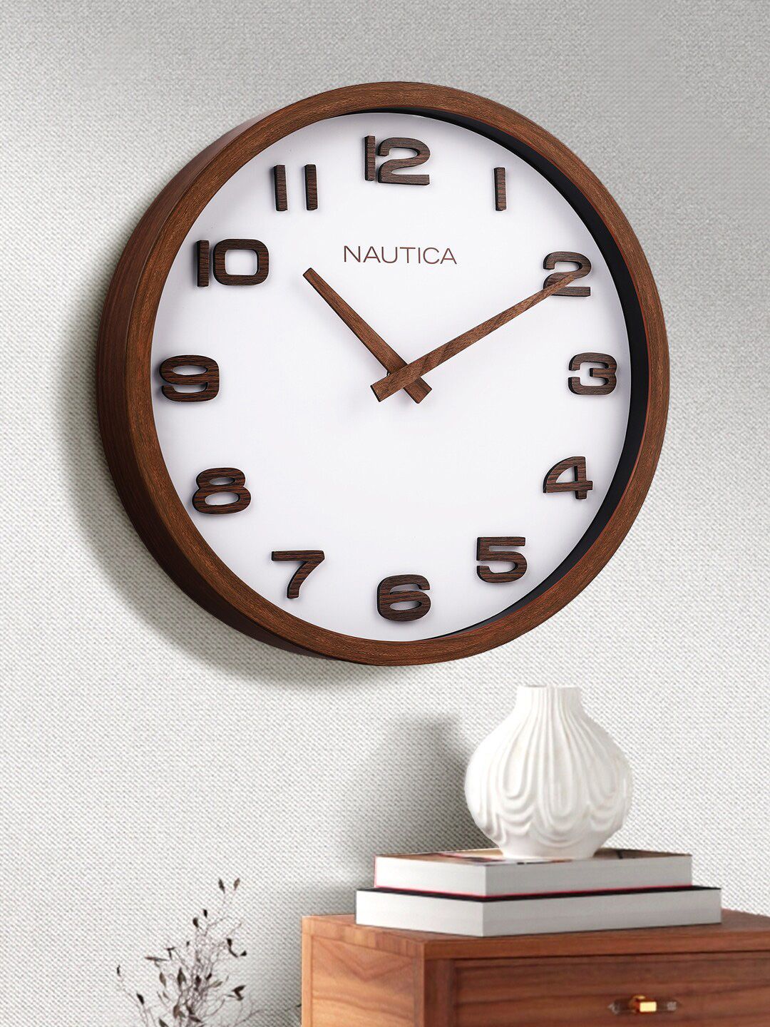 Nautica Brown & White Contemporary Analogue Round Shaped Wall Clock-image-1