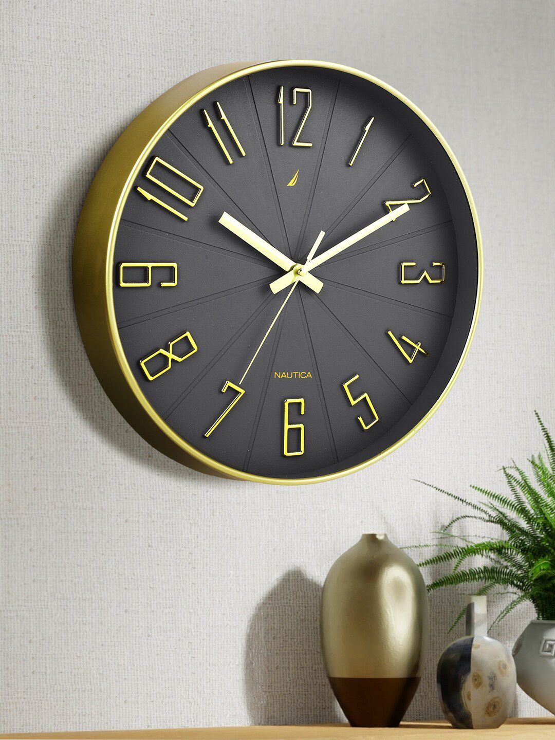 Nautica Grey & Gold-Toned Contemporary Wall Clock-image-33