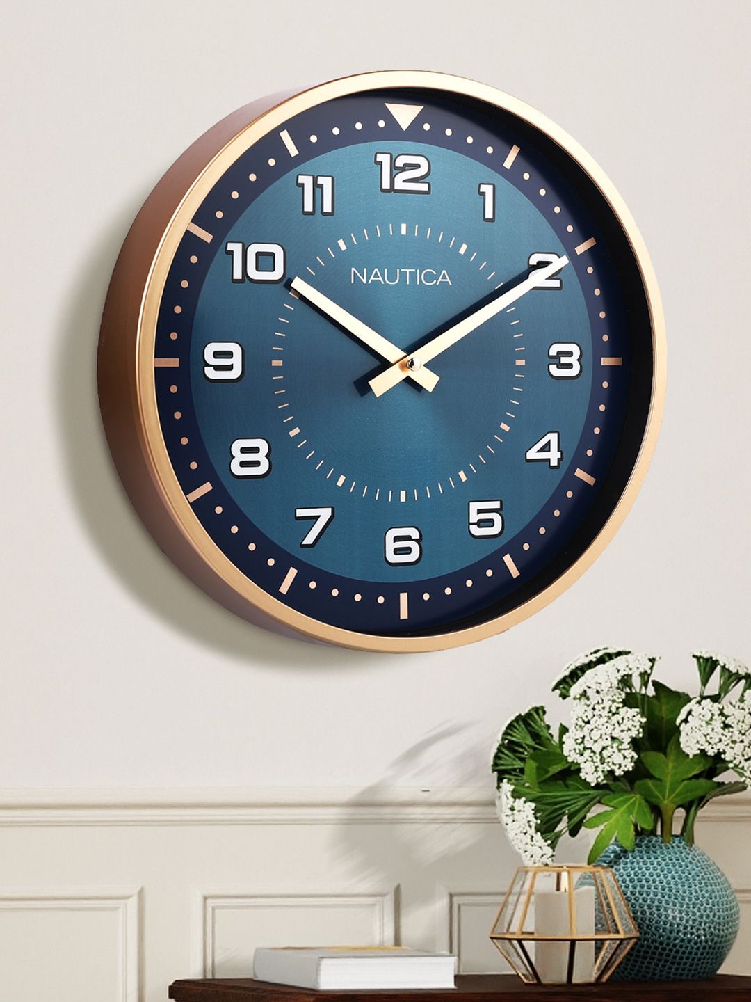 Nautica Navy Blue & Gold-Toned Contemporary Wall Clock-picture-33