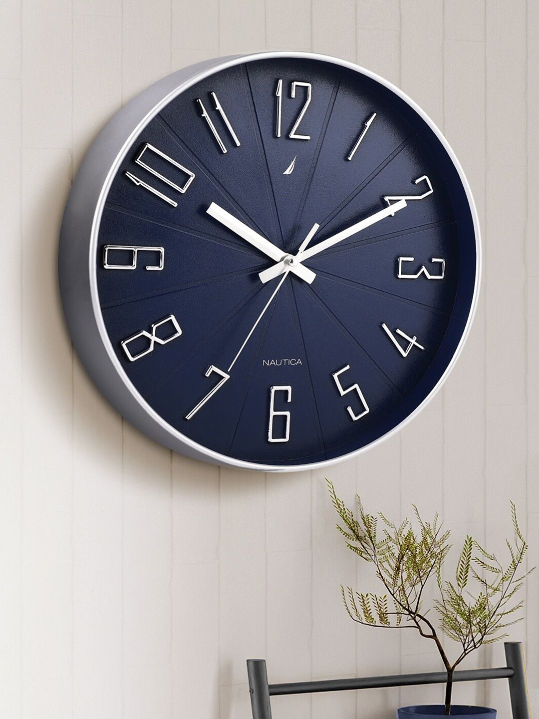 Nautica Navy Blue & Silver Toned Contemporary Analogue Round Shaped Wall Clock-image-12