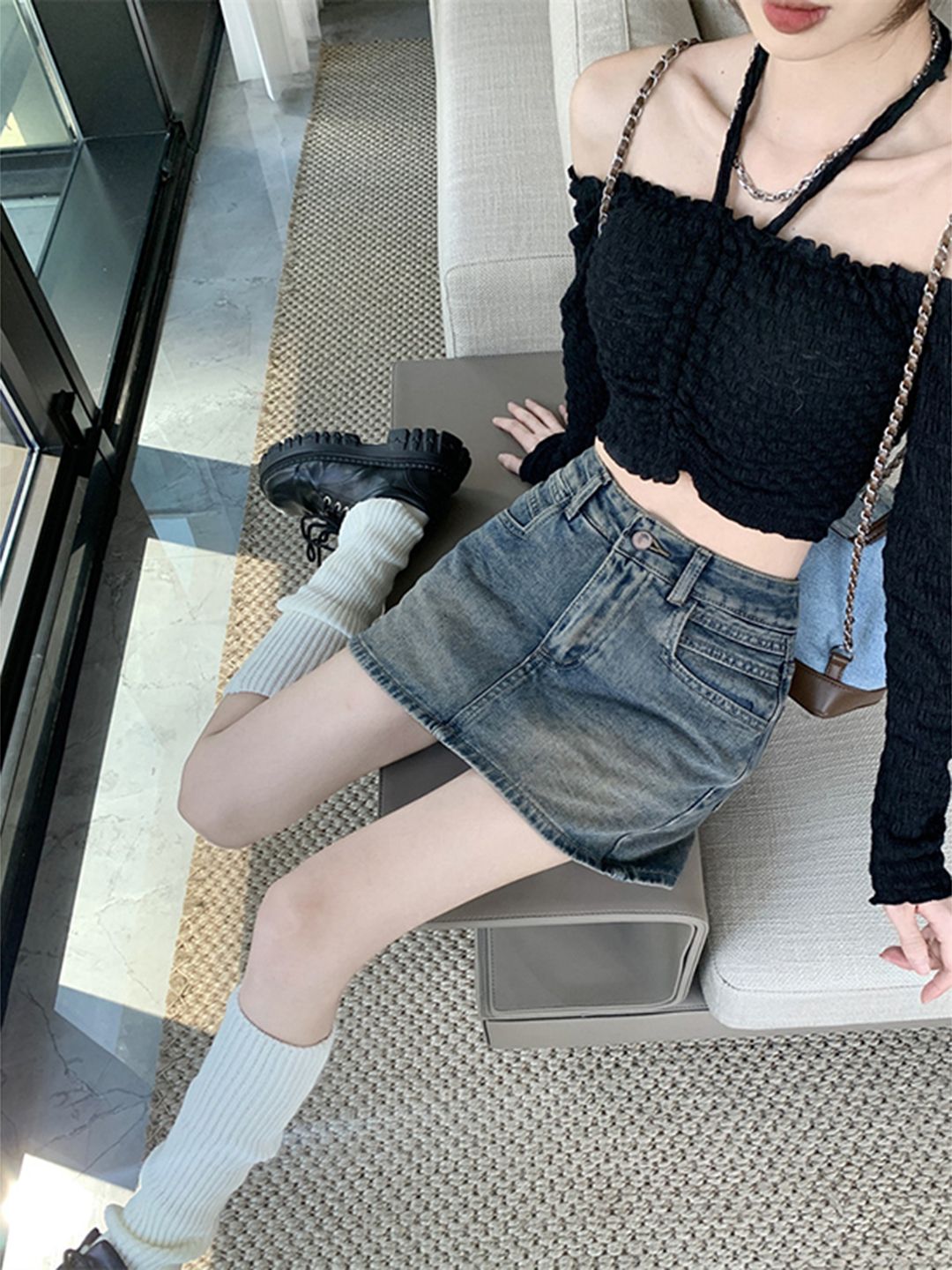 StyleCast Blue Straight Mini Skirt view 1