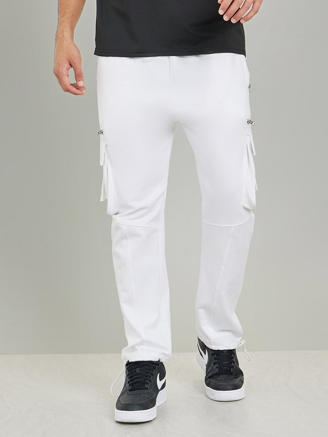 Styli White Men Relaxed Fit Cotton Cargo Track Pant
