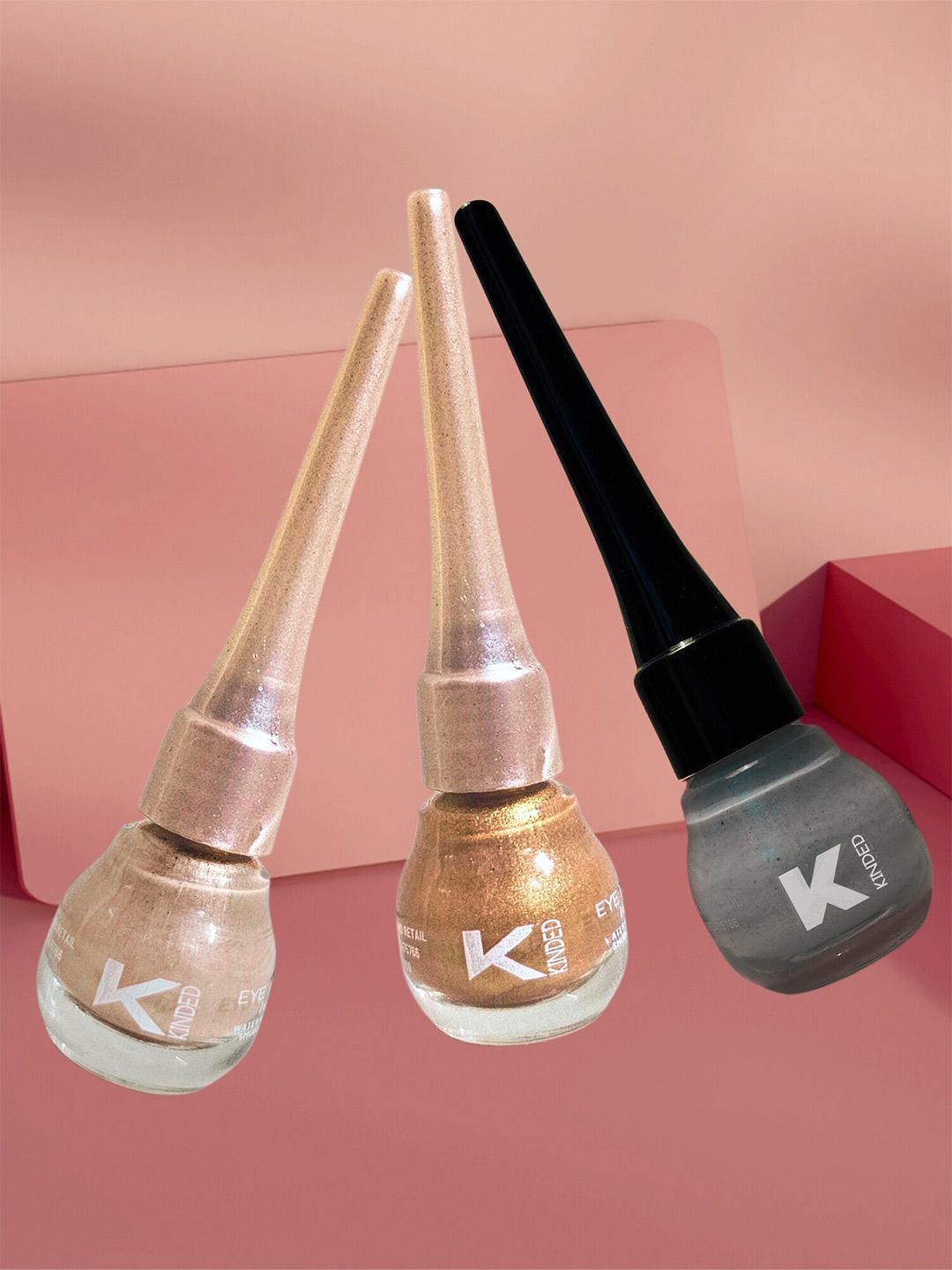 KINDED 3-Pcs Long Lasting Eye Liner - 5ml Each - Greyish Silver- Pink Pearl & Cool Copper-image-2