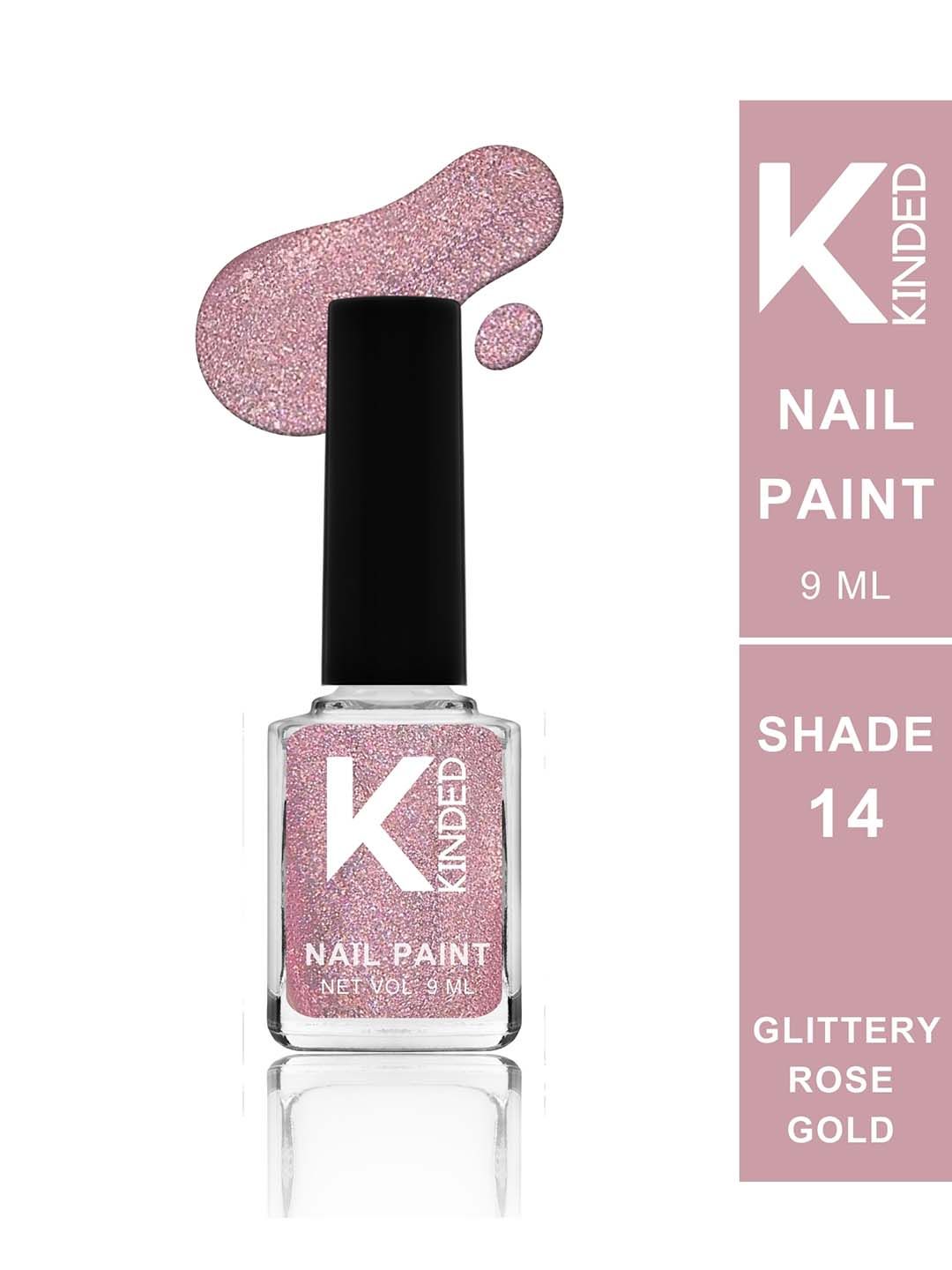 KINDED Long Stay Glossy Finish Nail Polish - 9ml - Glittery Rose Gold 14-picture-35