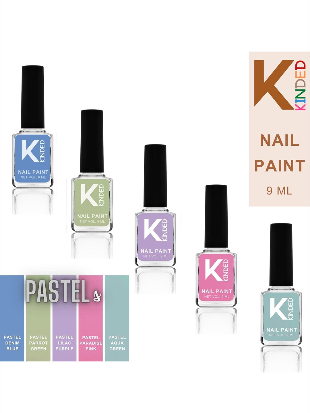 KINDED Set Of 5 Long Stay Glossy Finish Nail Polish - 9ml Each - 21-22-23-24-25-picture-39