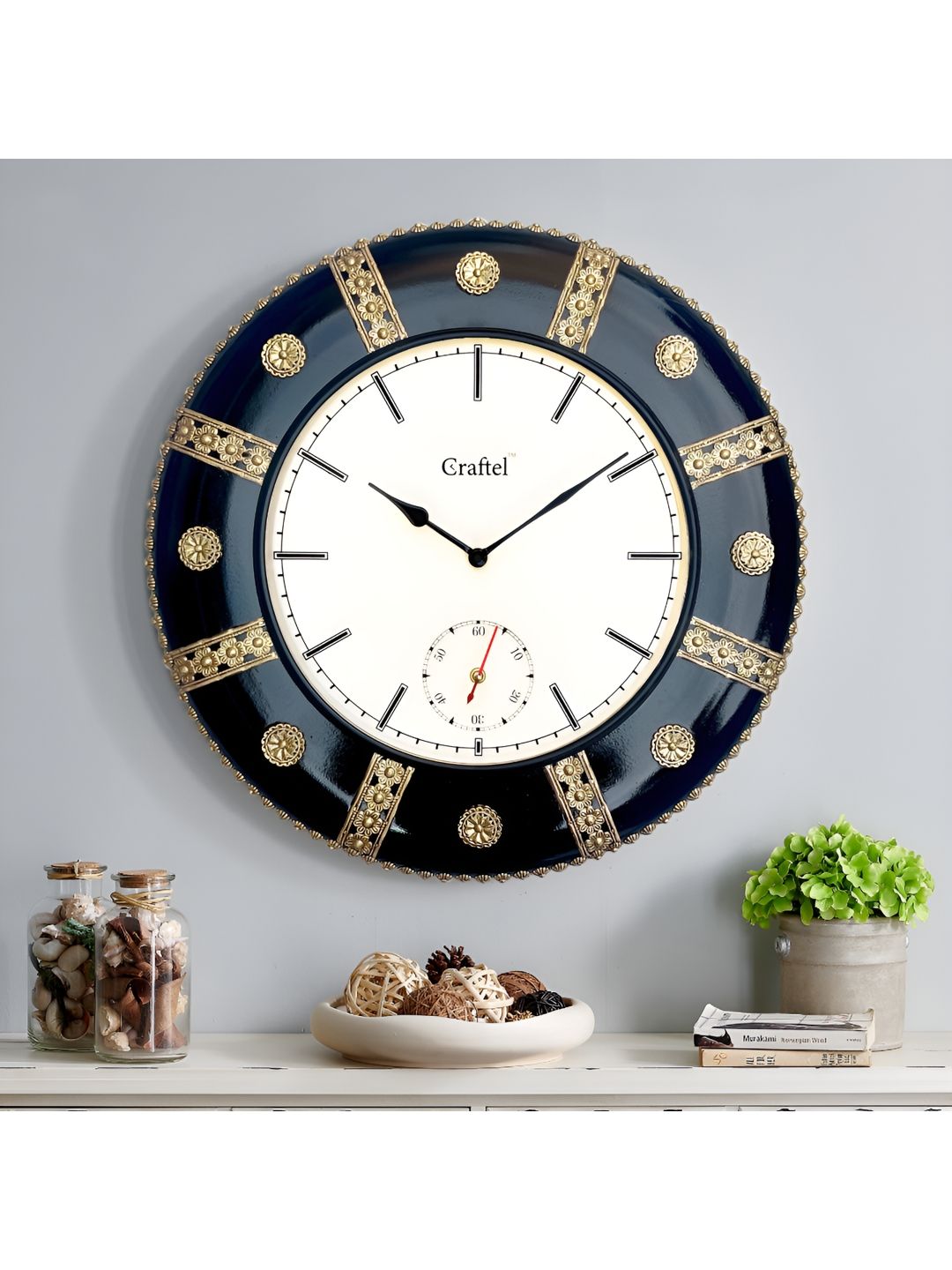 CRAFTEL White & Black Textured Traditional Wall Clock-image-45