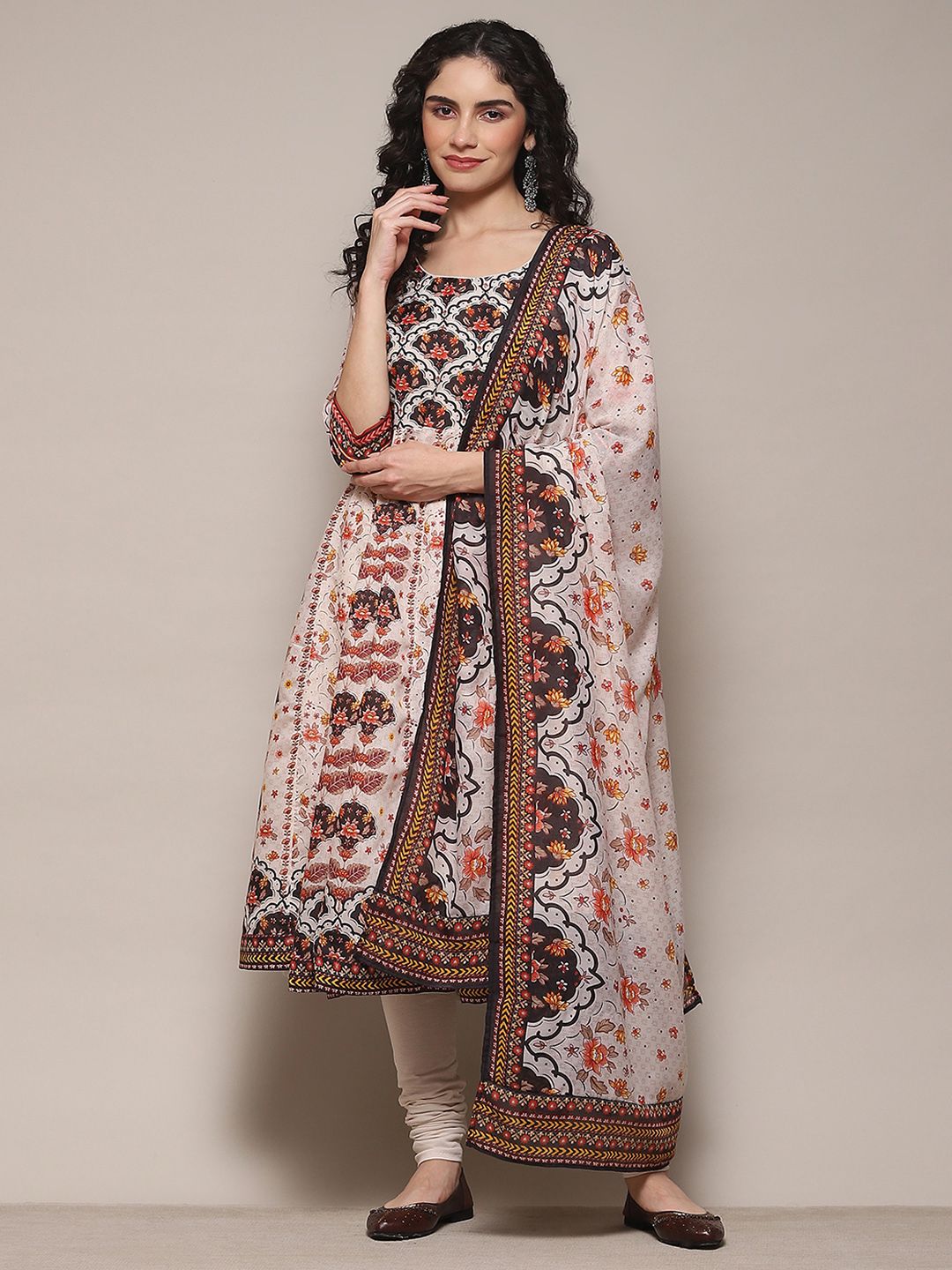 Biba Floral Printed Round Neck Three-Quarter Sleeves Anarkali Kurta Set-picture-29