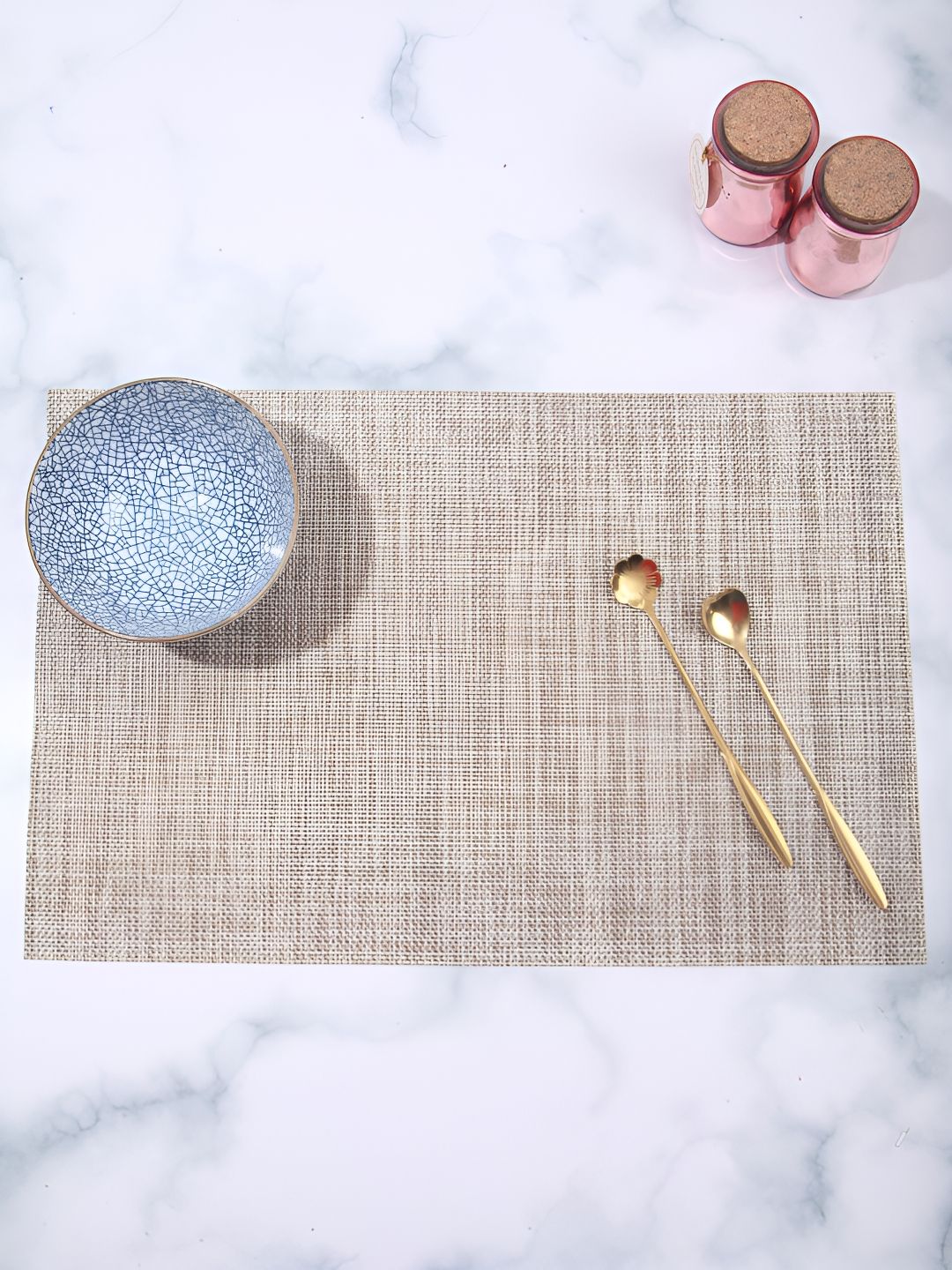 OBSESSIONS Beige 6 Pieces Textured Waterproof Table Placemats-picture-18