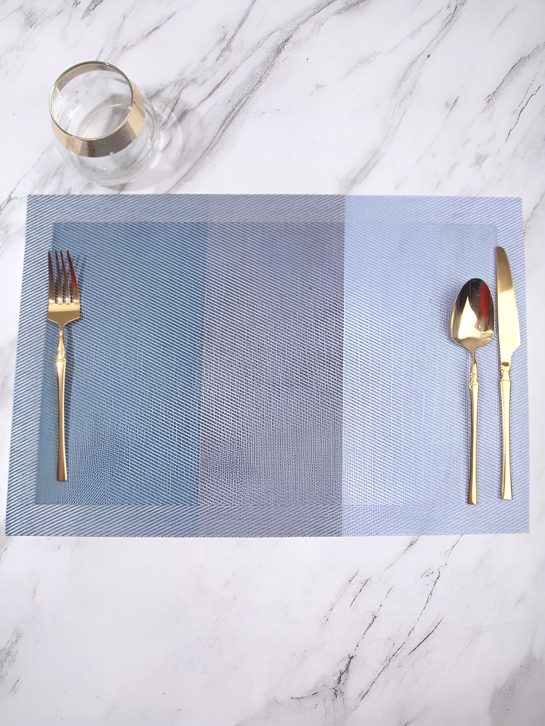 OBSESSIONS Blue 6 Pieces Striped Textured Waterproof Table Placemats-picture-28