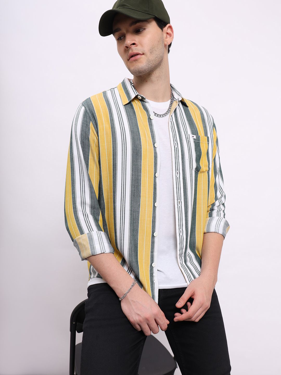 Lee Classic Striped Spread Collar Casual Shirt