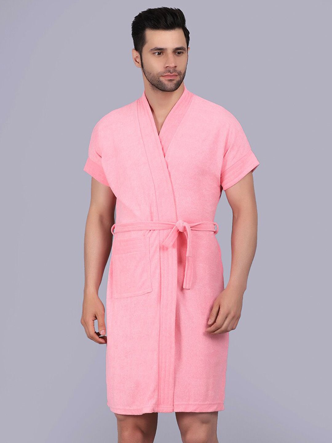 POORAK Men Pink Short Sleeves Terry Bath Robe-picture-31