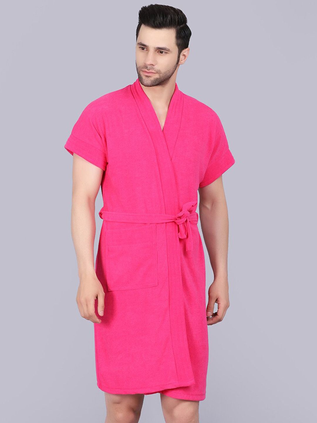 POORAK Men Pink Short Sleeves Terry Bath Robe-picture-25